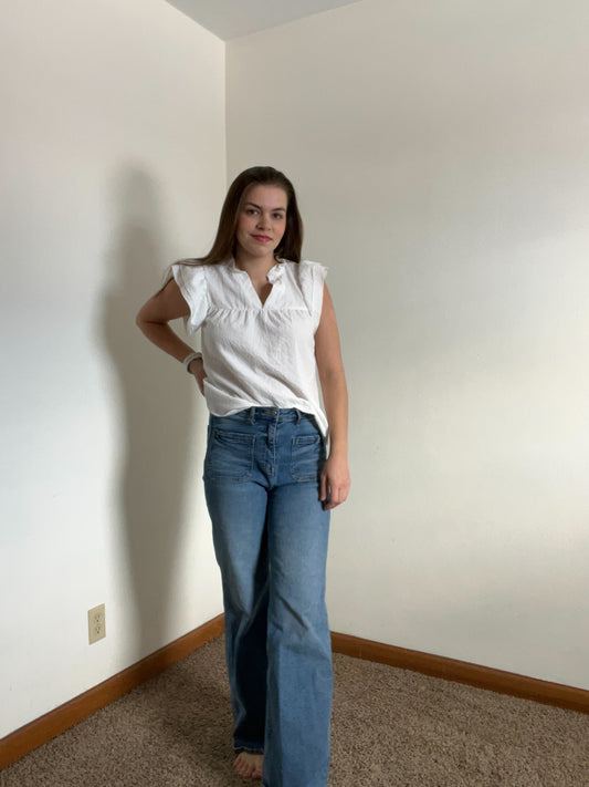 White Flutter Short Sleeve