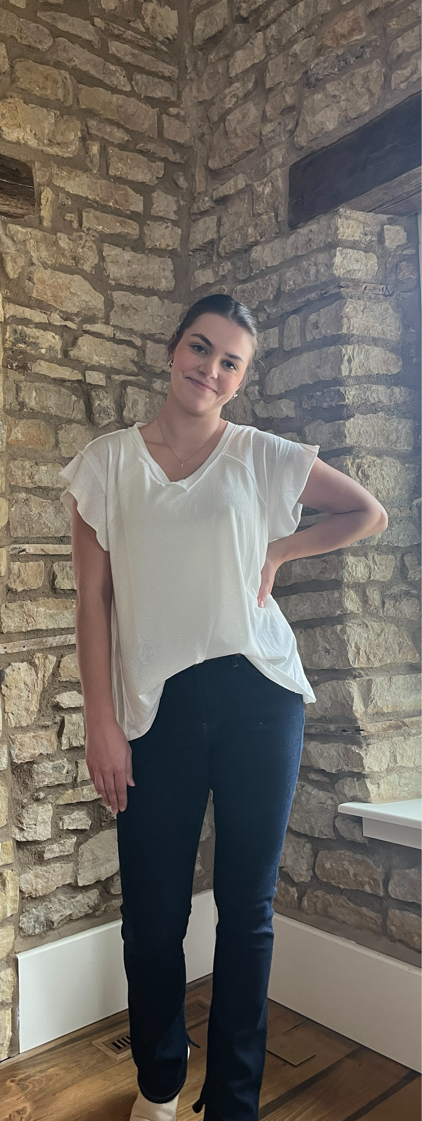 Ruffle Short Sleeve V-Neck