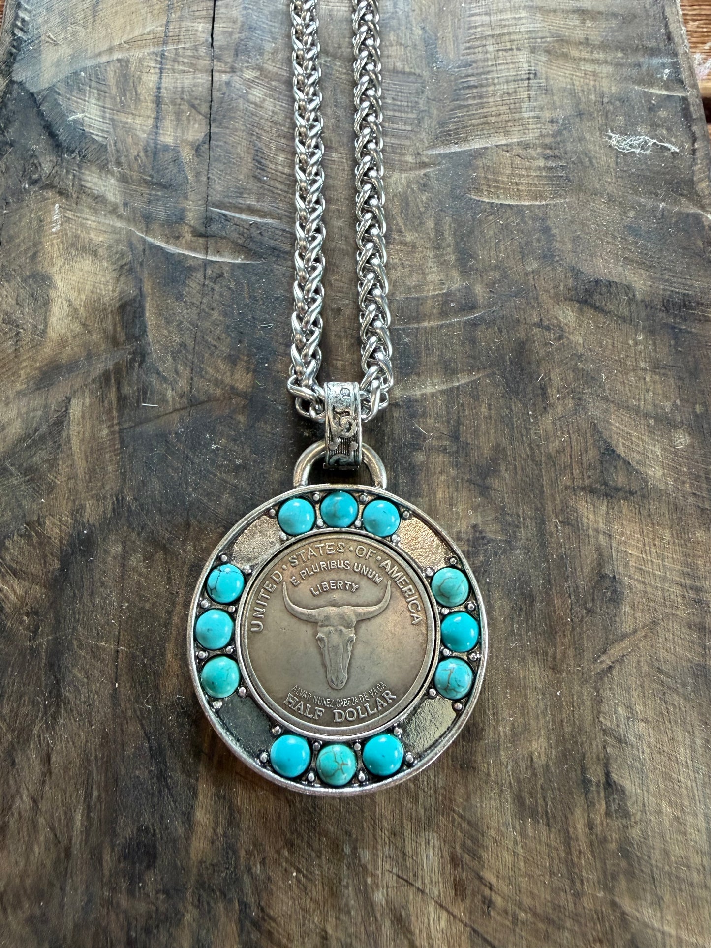 Turquoise Half Dollar Necklace