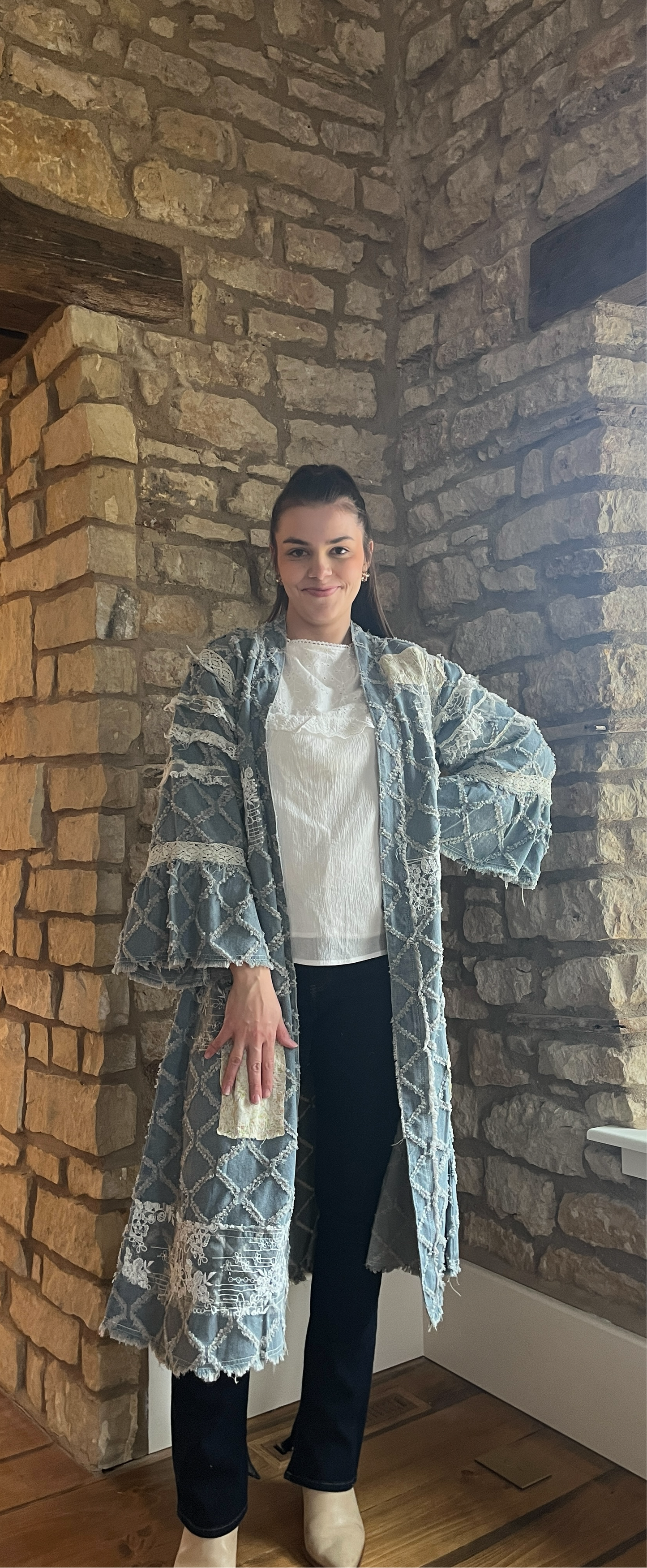 Flared Sleeve Lace Denim Cardigan