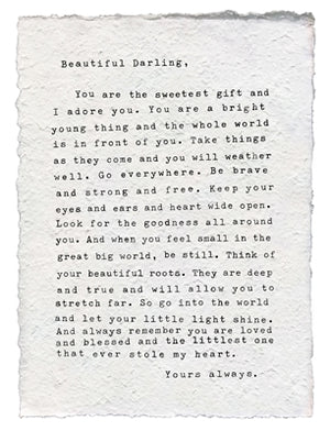 "Beautiful Darling" Handmade Paper Print