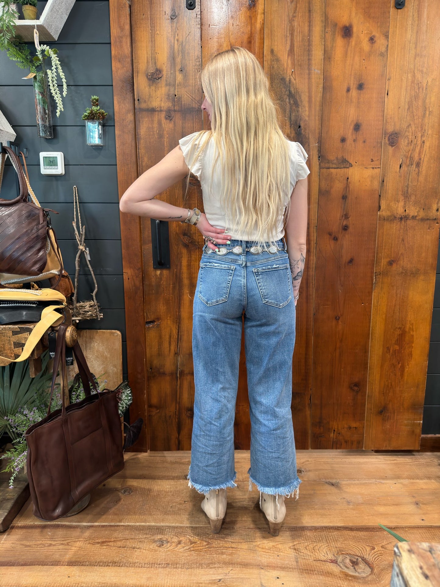 High Rise Cropped Wide Legged Jean