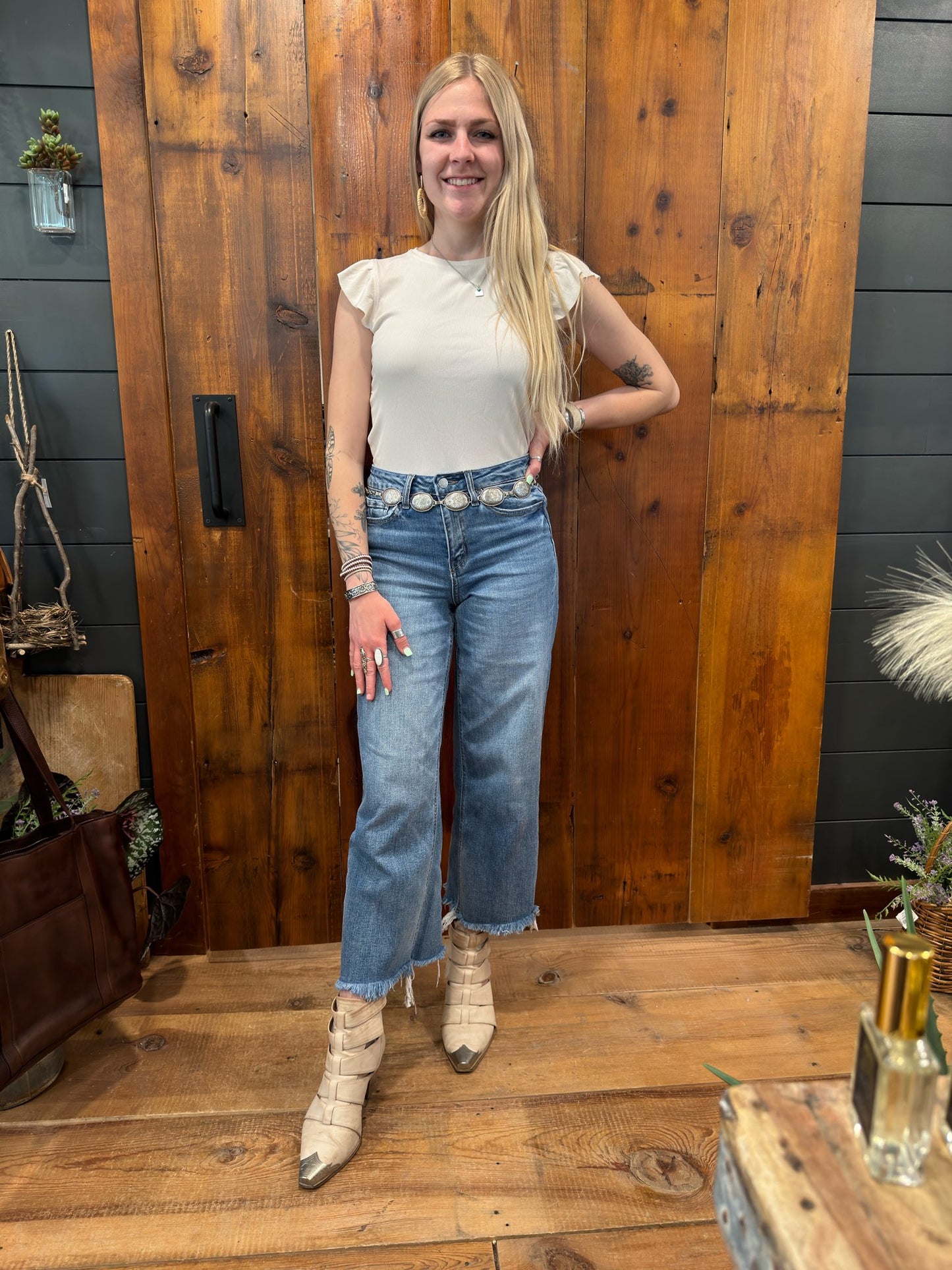 High Rise Cropped Wide Legged Jean