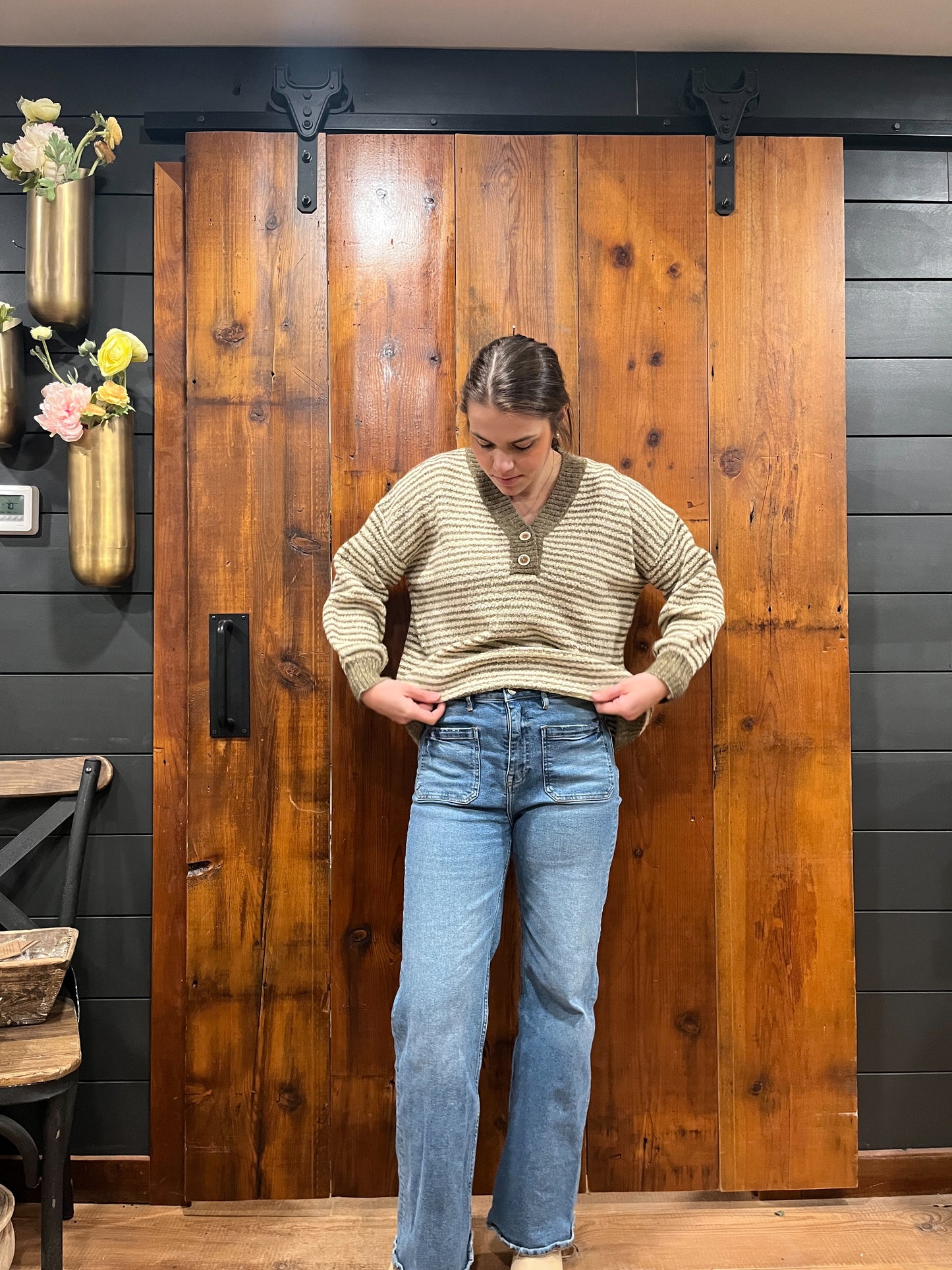 Green Striped Sweater