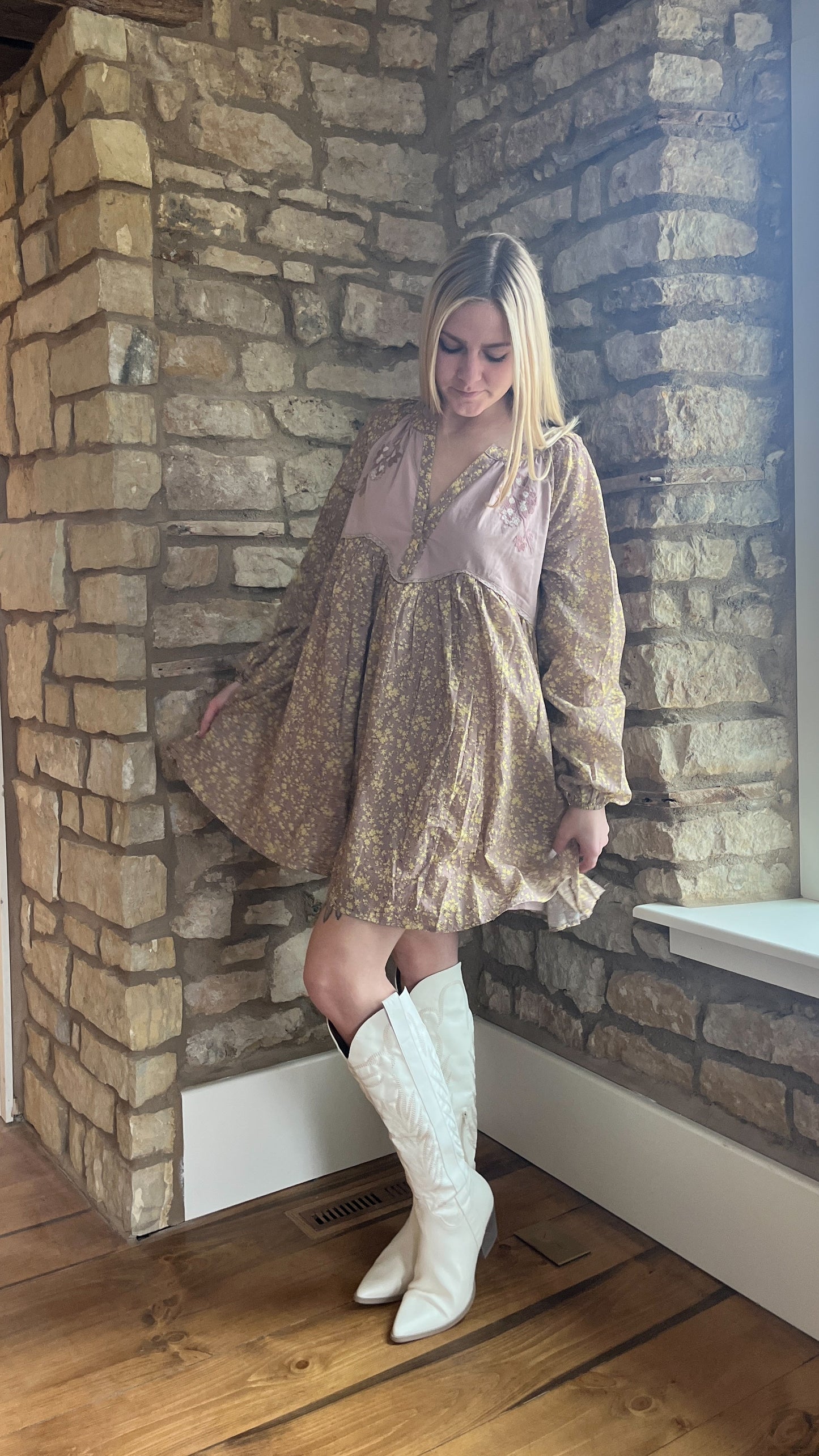 Embroidered Baby Doll Dress