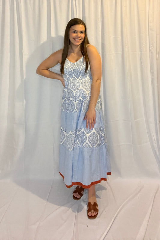 Smocked Printed Tiered Midi Dress