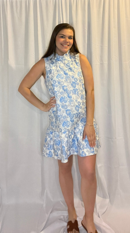 Sleeveless Textured Blue Dress